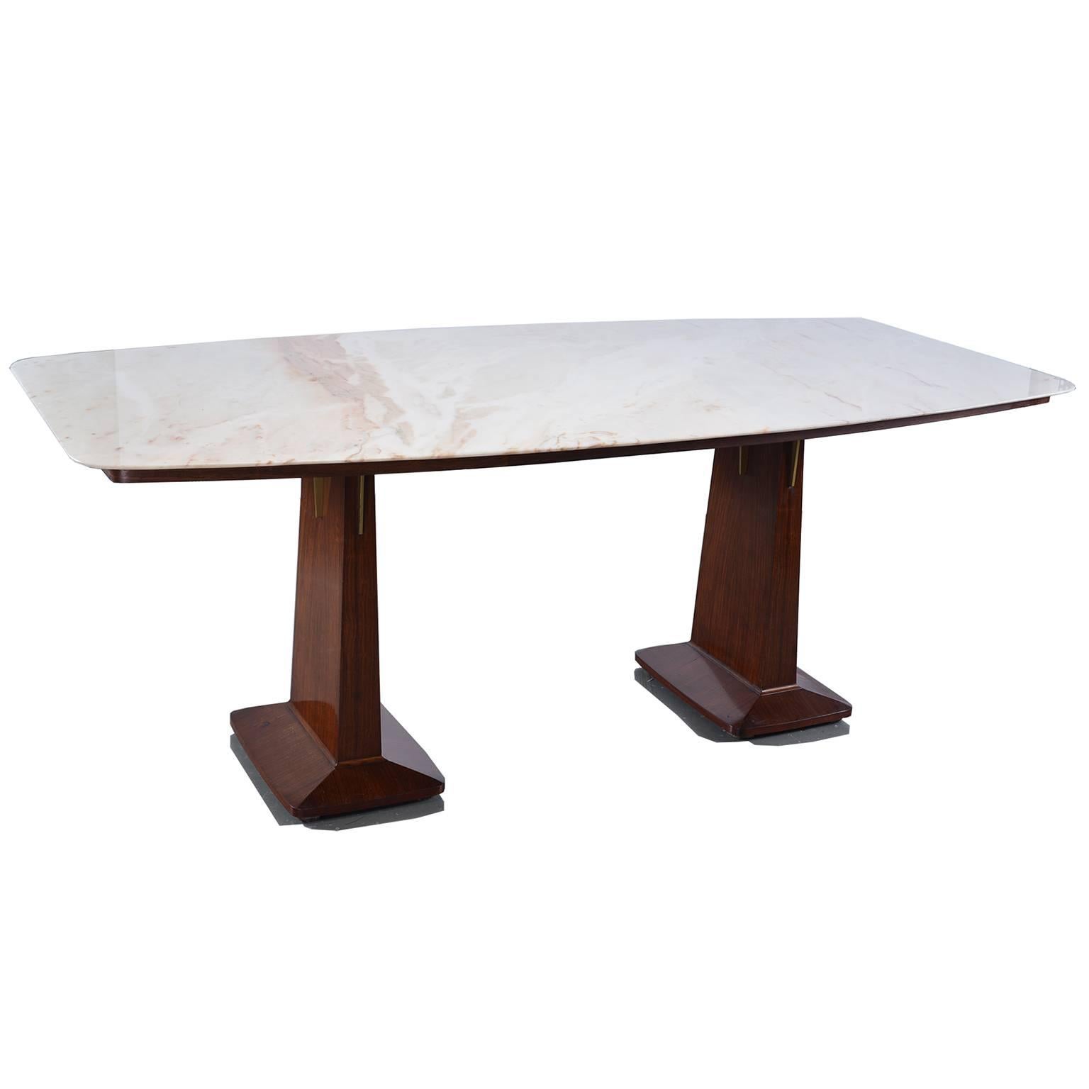 Italian Double Pedestal Table with Marble-Top in Style of Vittorio Dassi 7
