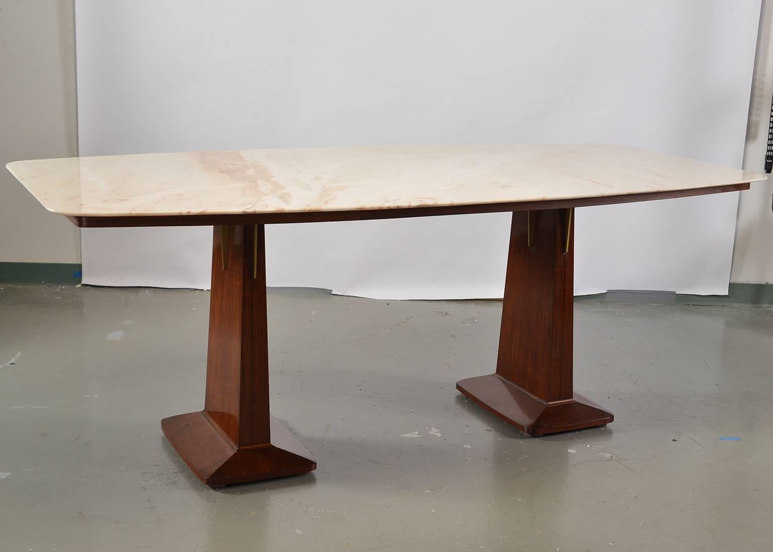 Italian Double Pedestal Table with Marble-Top in Style of Vittorio Dassi 8
