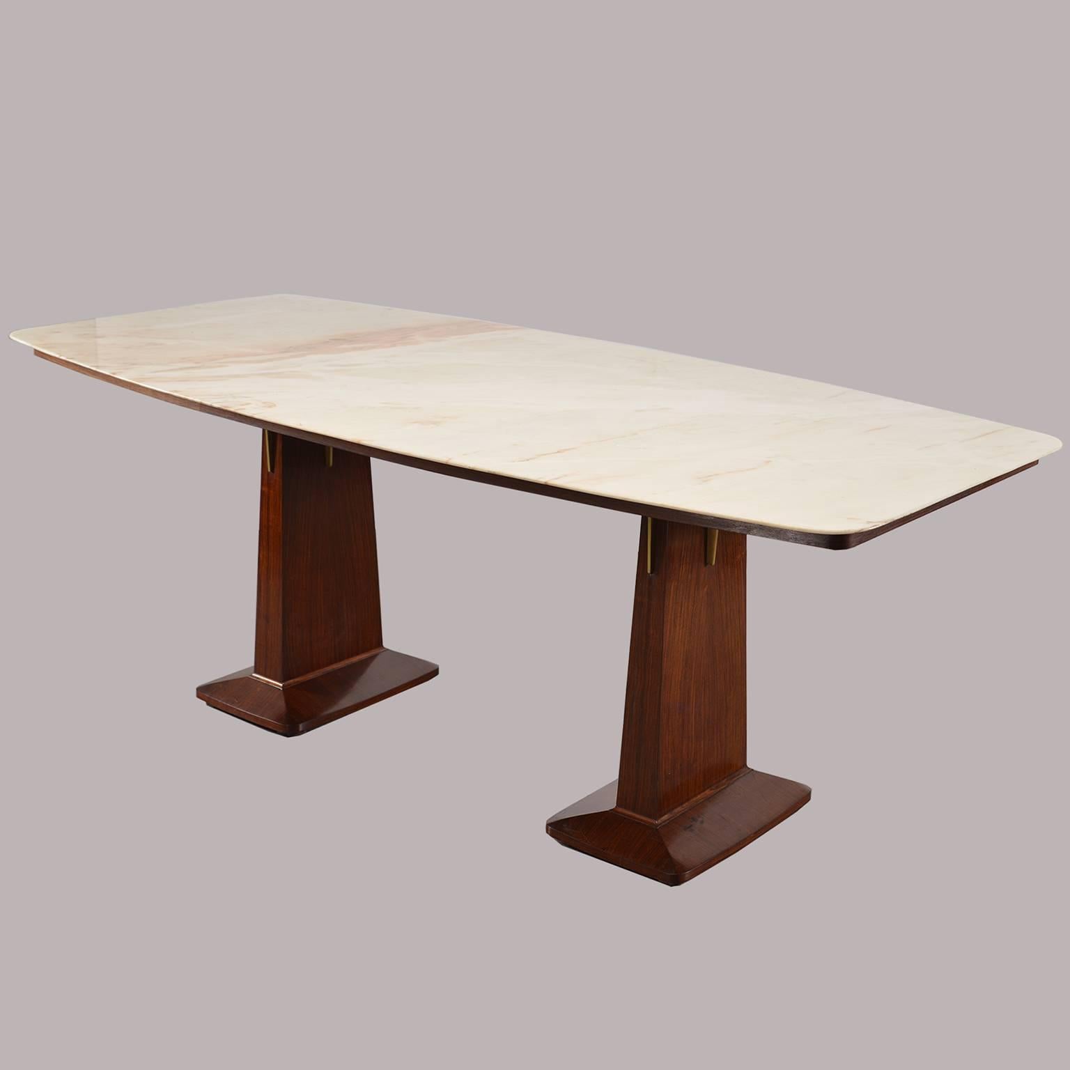20th Century Italian Double Pedestal Table with Marble-Top in Style of Vittorio Dassi