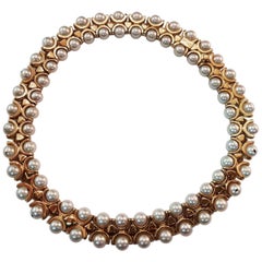 Italian Double Row Oriental Pearl 18 Karat Yellow Gold Choker Necklace