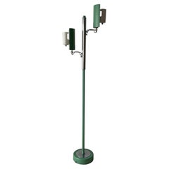 Italian Double Shade Green Metal and Metalic Body Floor Lamp, 1960s, Italy
