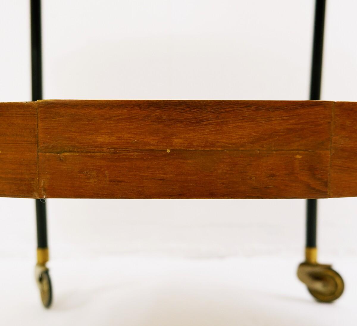 Wood Italian Double Shelf Serving Trolley by Bergonzi, 1950s