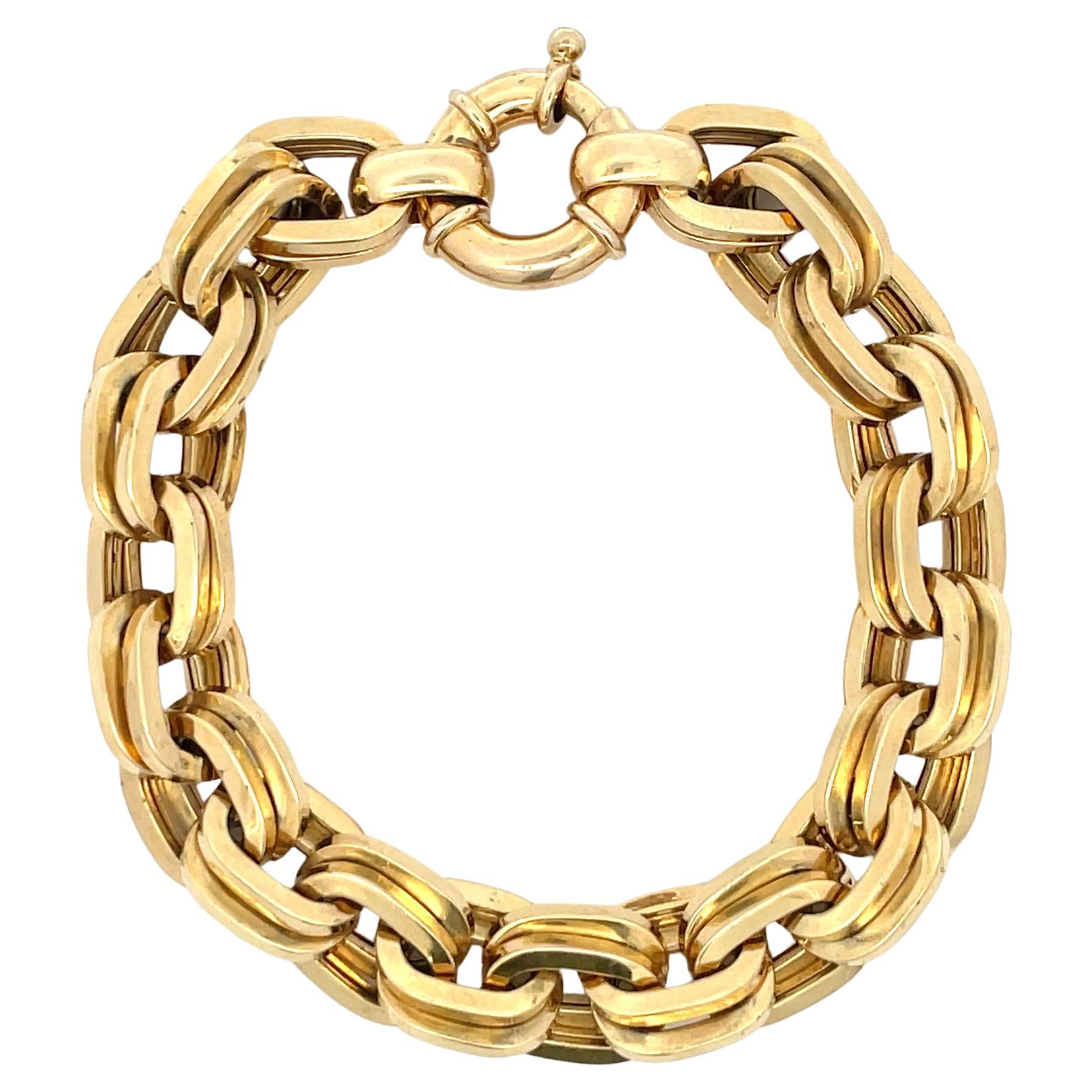 Italian Double Square Link Bracelet 22.8 Grams 14 Karat Yellow Gold For Sale