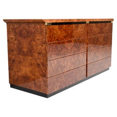 Italian Drawer Credenza in High Gloss Burl and Brass, Italy - 1970's