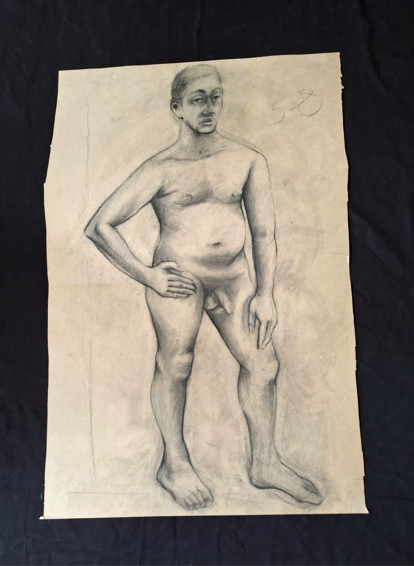  Italian Drawing: Nude Man, Pencil and Charcoal.Venetian artist drew the portrait of the nude man .
 Charcoal is valued for its expressive qualities.
Overall, charcoal drawing is a dynamic and expressive medium that offers artists a wide range of