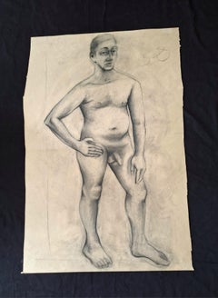Italian Drawing: Nude Man, Pencil and Charcoal.