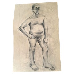  Italian Drawing: Nude Man, Pencil and Charcoal.