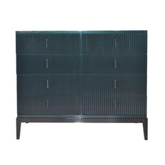 Italian Dresser in Glossy Green Smarald Lacquered Wood with Upholstered Drawers