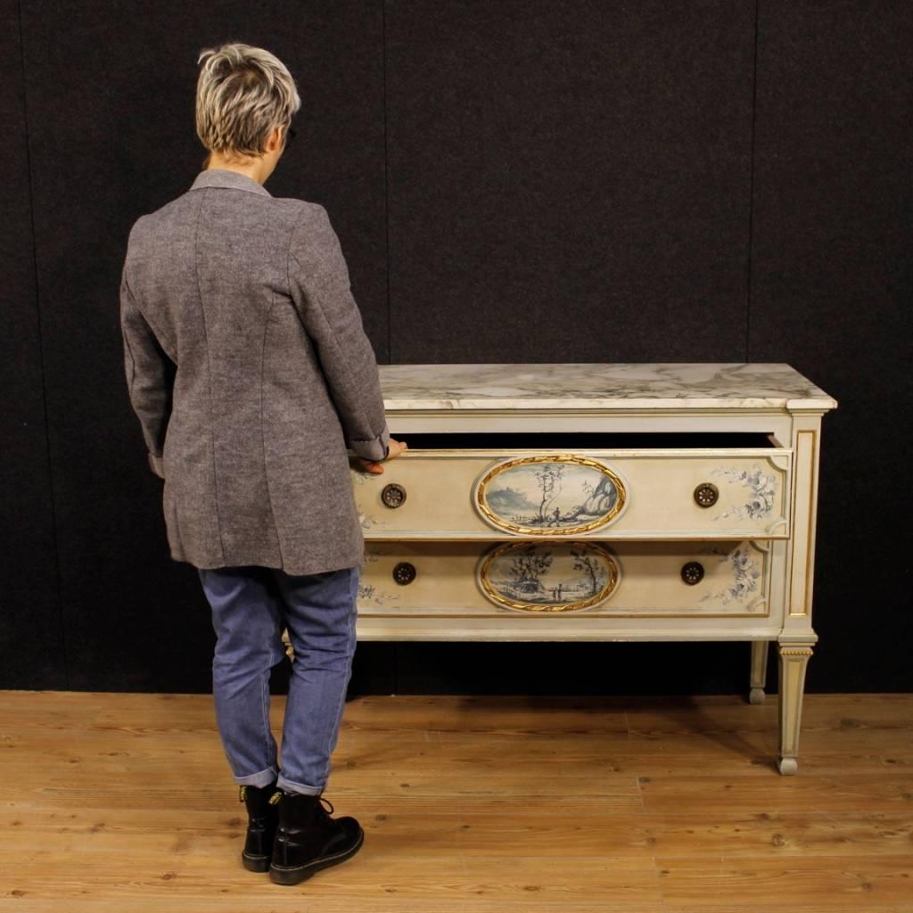 Italian Dresser in Lacquered, Painted Wood with Marble Top in Louis XVI Style 7