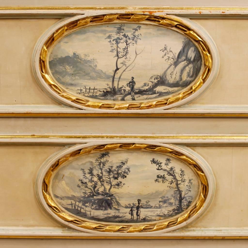 Italian Dresser in Lacquered, Painted Wood with Marble Top in Louis XVI Style In Good Condition In Vicoforte, Piedmont