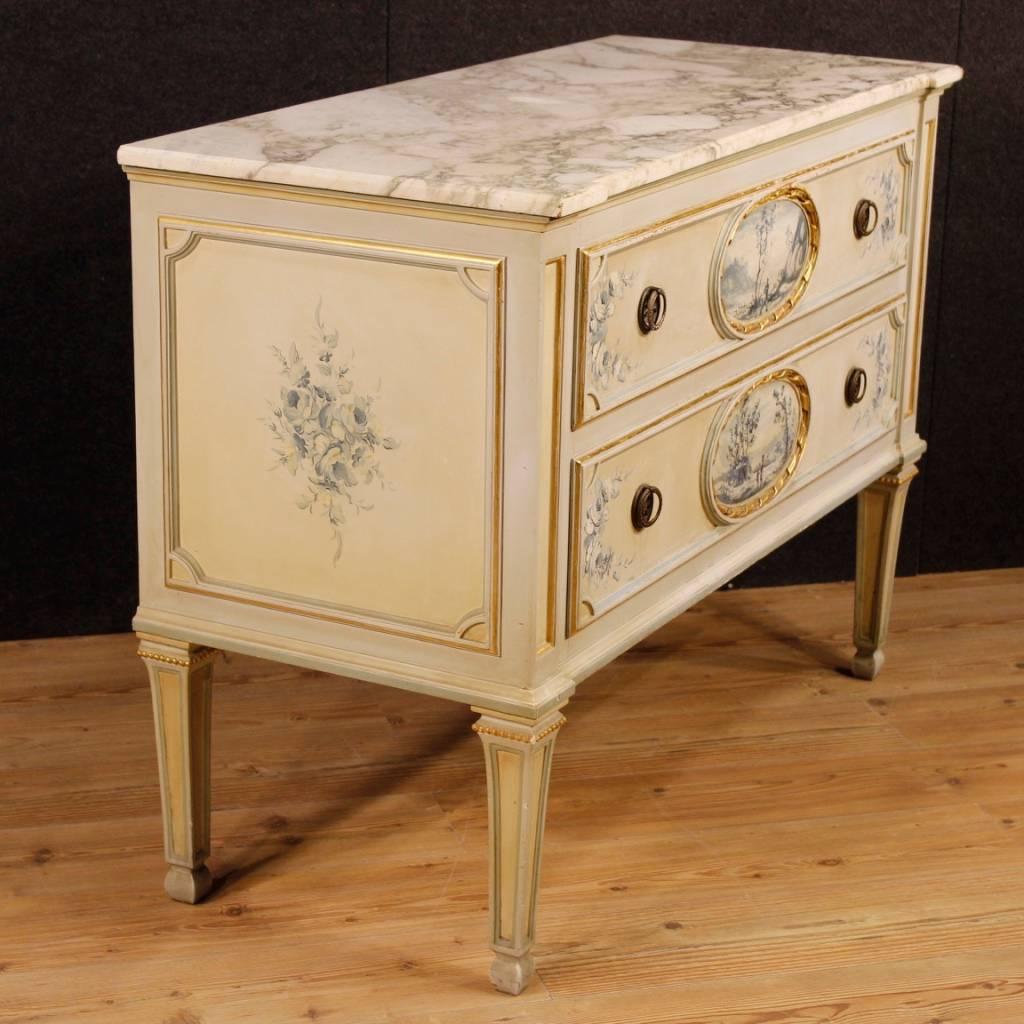 Italian Dresser in Lacquered, Painted Wood with Marble Top in Louis XVI Style 1