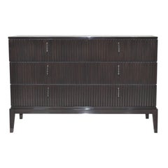 Italian Dresser with 3 Upholstered Drawers in Glossy Brown Lacquered Wood