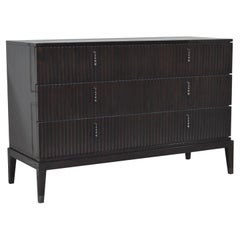Italian Dresser with 3 Upholstered Drawers in Glossy Brown Lacquered Wood