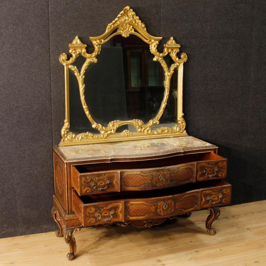 Italian Dresser with Mirror in Lacquered and Gilt Wood from 20th Century 6