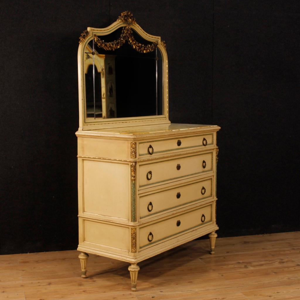 Mid-20th Century  Italian Dresser with Mirror in Louis XVI Style in Lacquered Wood