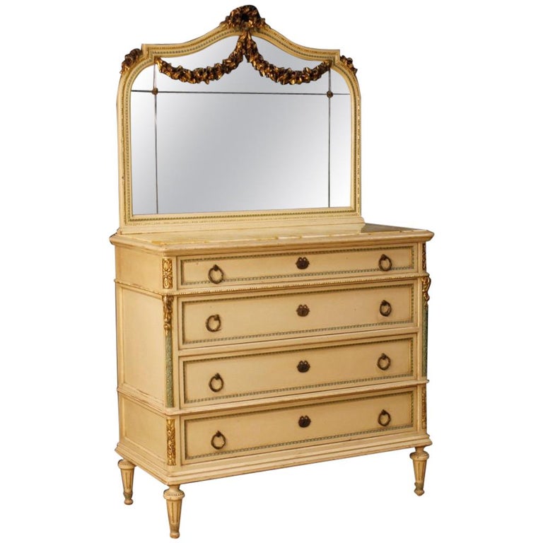 Italian Dresser With Mirror In Louis Xvi Style In Lacquered Wood