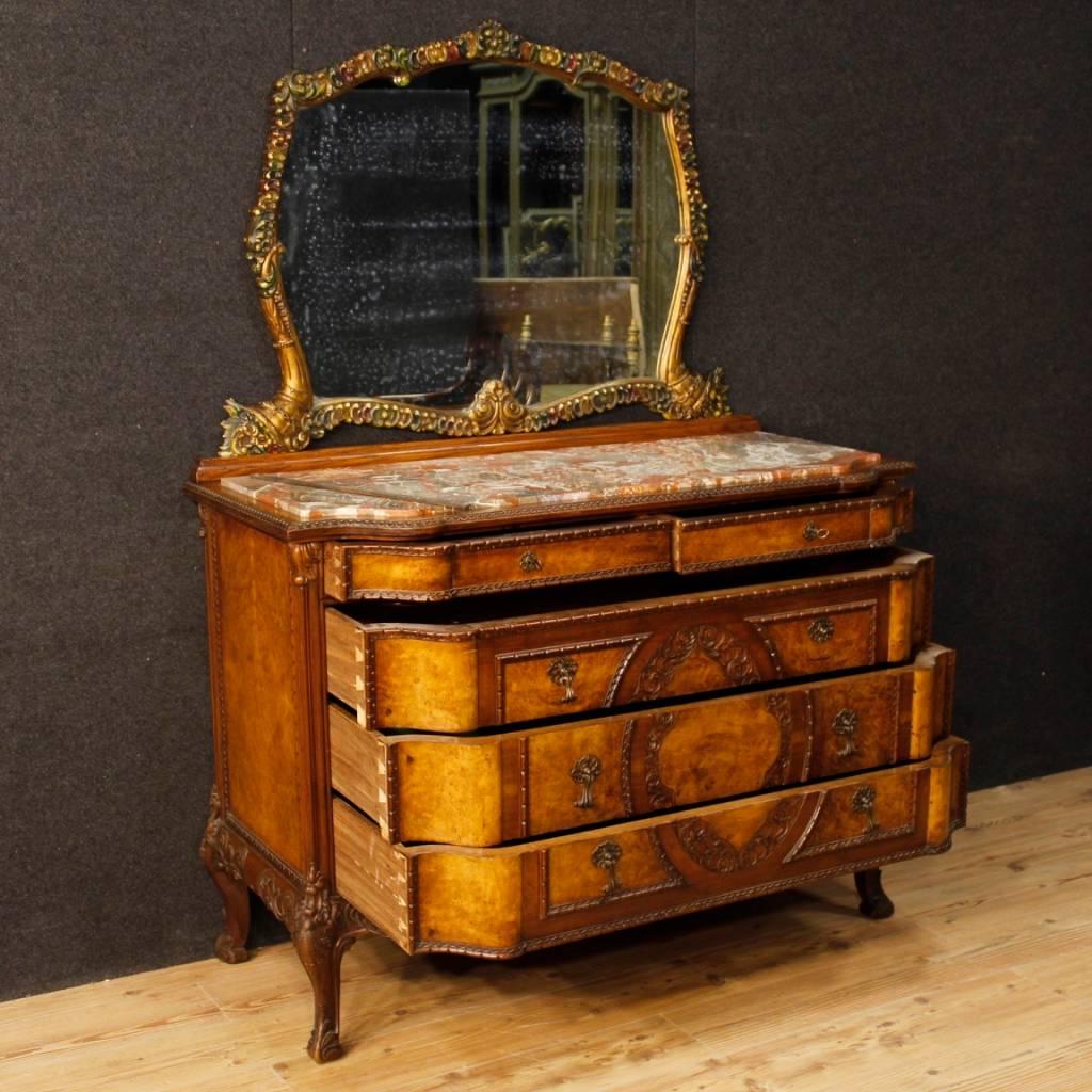 Italian Dresser with Mirror in Wood with Marble Top from 20th Century 8