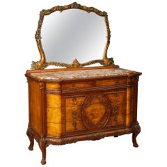 Italian Dresser with Mirror in Wood with Marble Top from 20th Century