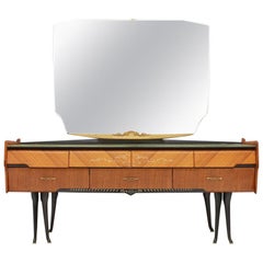 Vintage Italian Dressing Sideboard Vanity with Mirror and Horse Legs, 1959