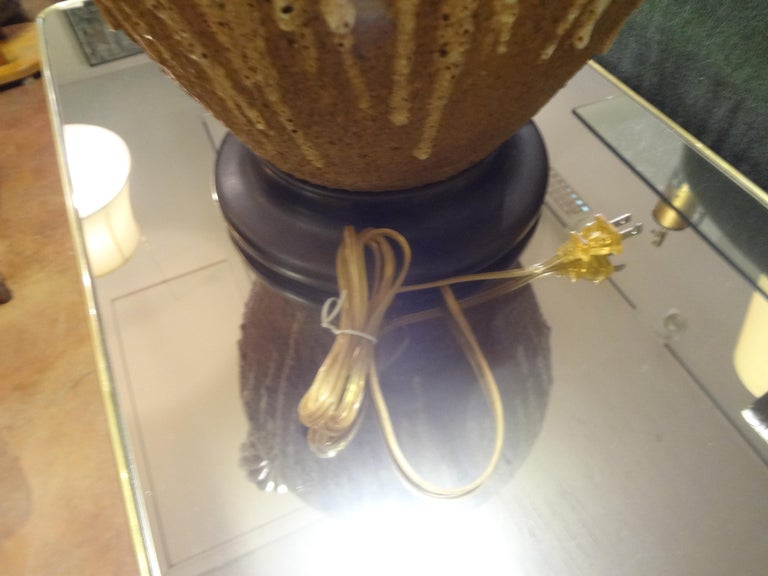 Large Italian Drip Glaze Pottery Lamp with Twisted Handles Attributed to Fantoni For Sale 4