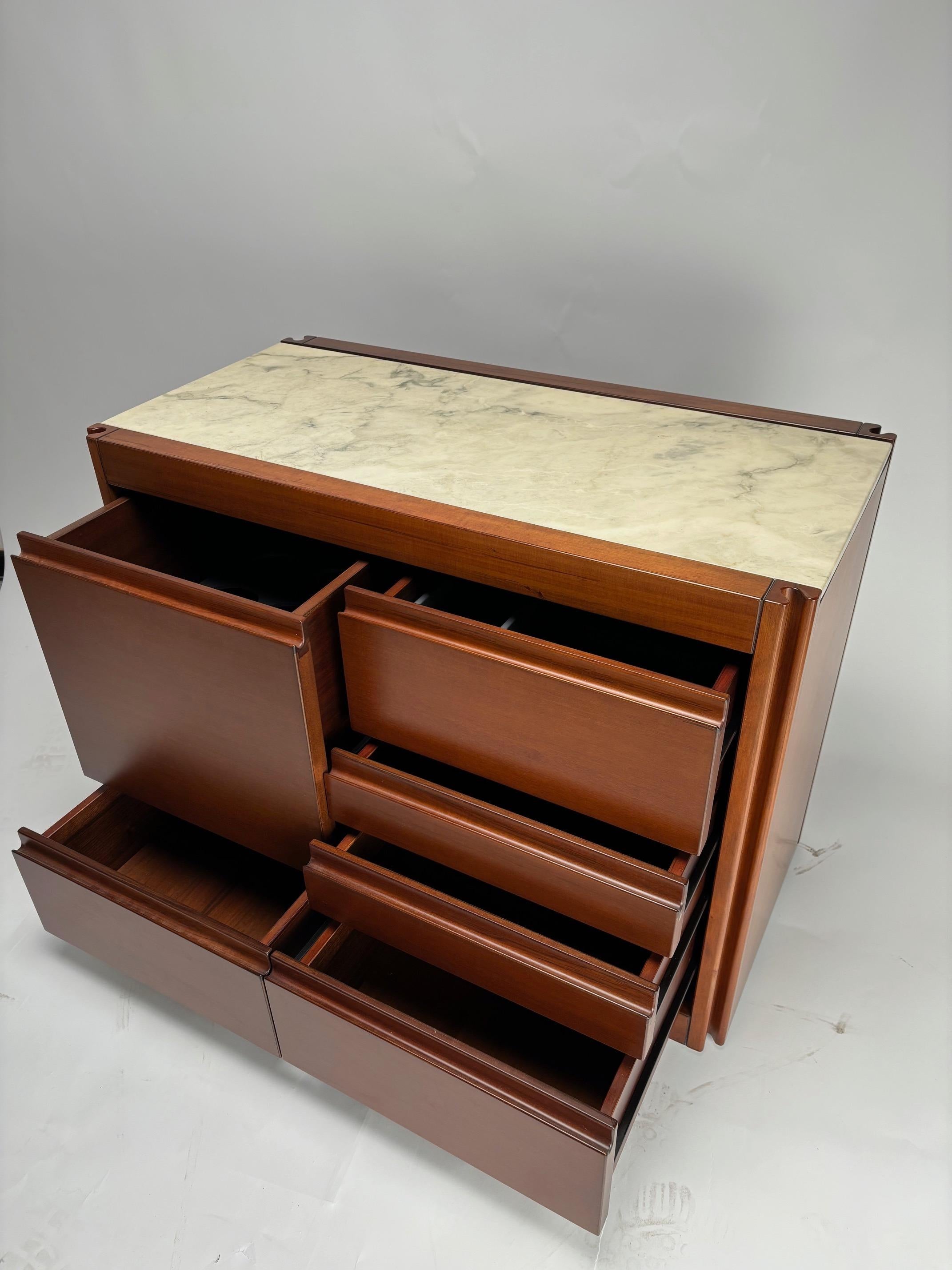 Mid-Century Modern Italian Dry Bar by Angelo Mangiarotti for Molteni in Wood and Marble, 1960s For Sale