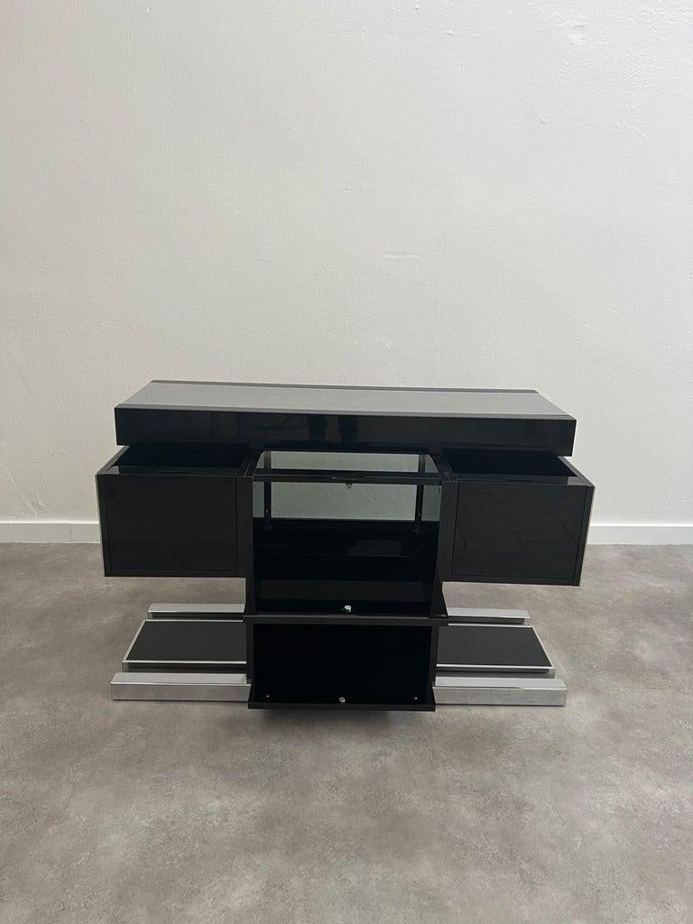 Italian Dry Bar Console by Willy Rizzo in Chrome and Lacquered 3