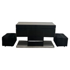 Italian Dry Bar Console by Willy Rizzo in Chrome and Lacquered