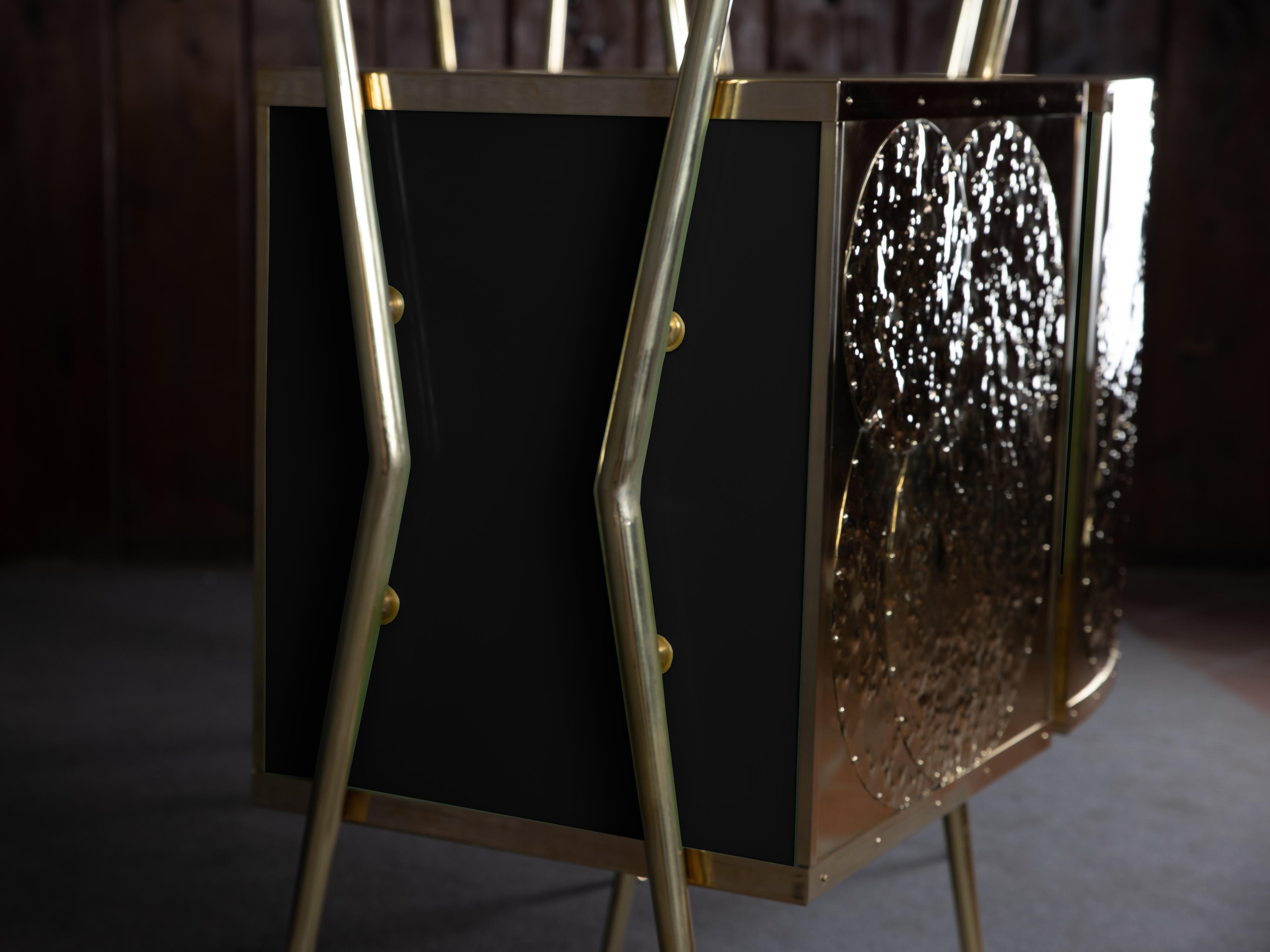 Woodwork Italian Dry Bar in Black Murano Glass & Brass Inspired by Gio Ponti, 1950s style For Sale
