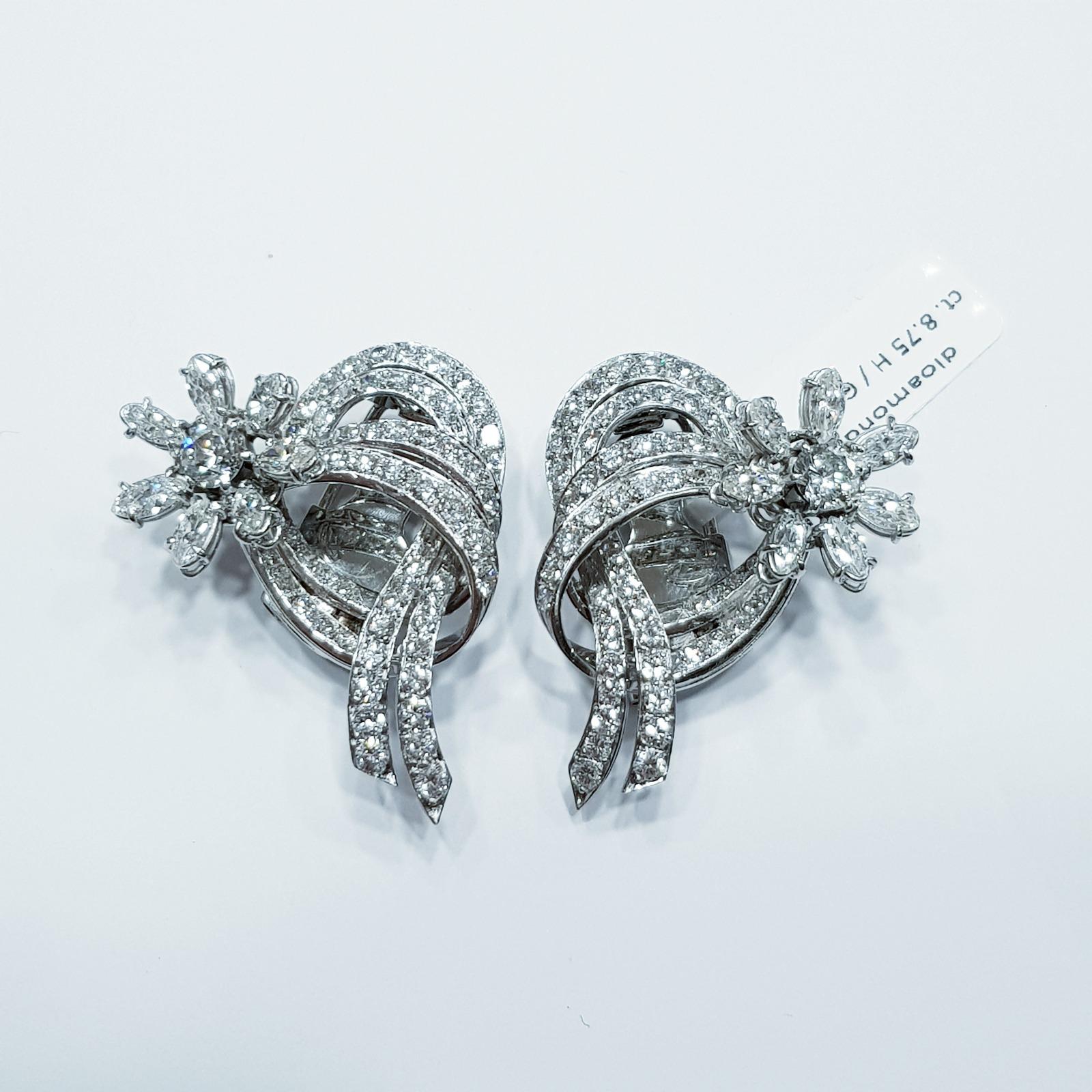 Italian Dutchess Heirloom 1950 Antique Vintage 9 Carat Diamond Platinum Earrings 1