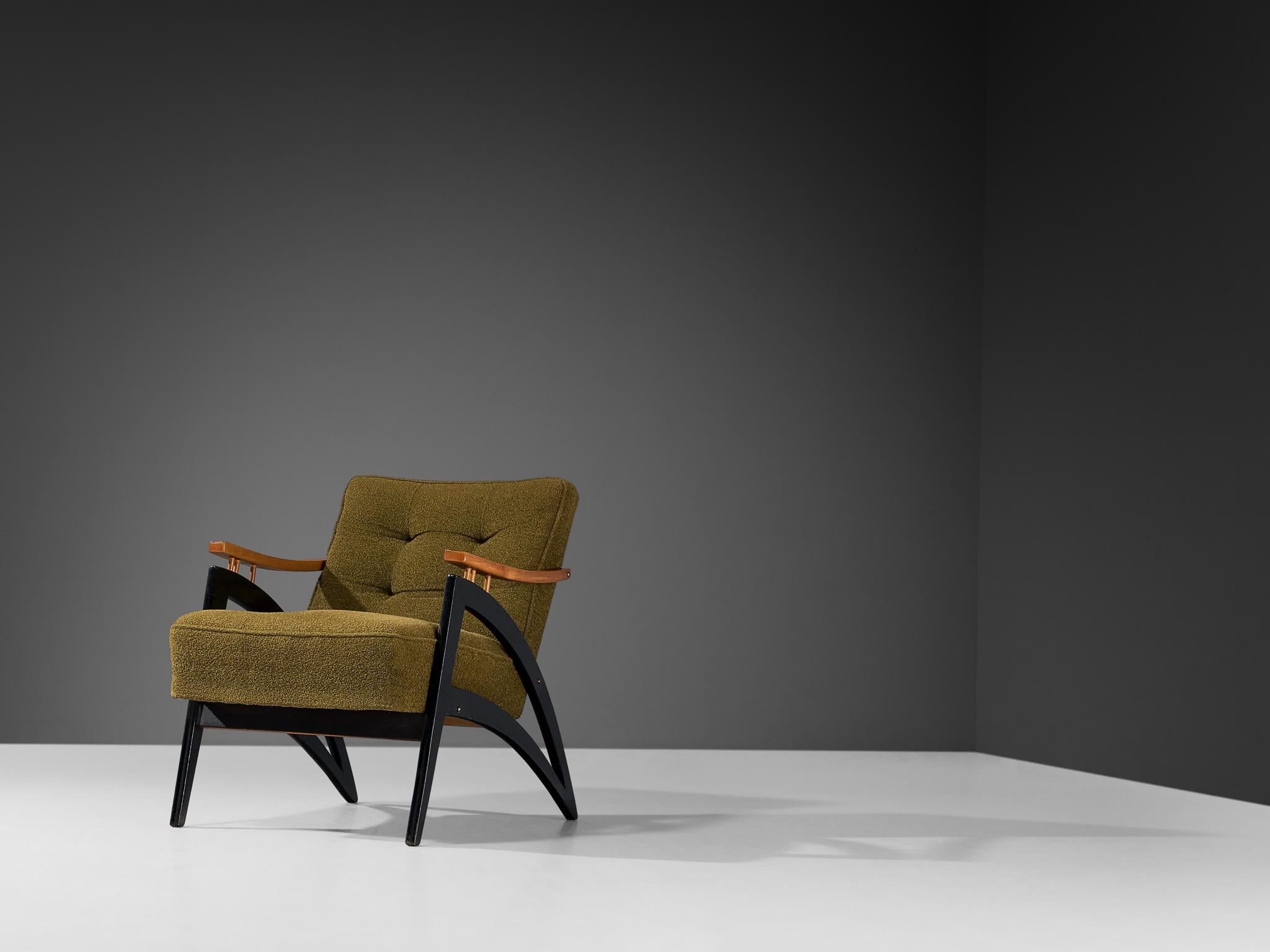 Italian Dynamic Lounge Chair mit olivgrüner Polsterung  (Moderne der Mitte des Jahrhunderts) im Angebot