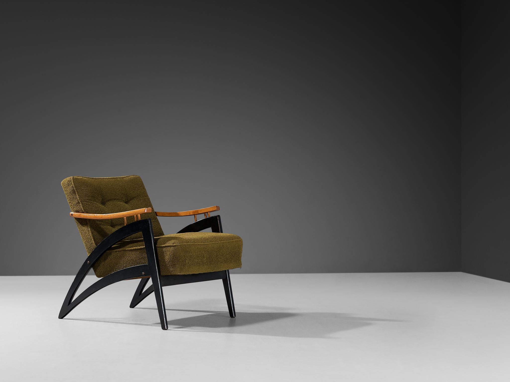 Italian Dynamic Lounge Chair mit olivgrüner Polsterung  (Mitte des 20. Jahrhunderts) im Angebot