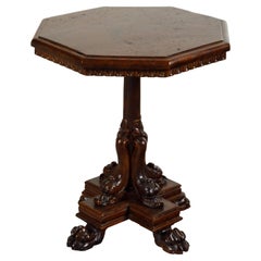 Italian Early 1800s Octagonal Top Walnut Side Table with Baroque Style Dolphins