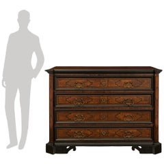 Italian early 18th century Baroque Period Walnut, Fruitwood and Brass commode