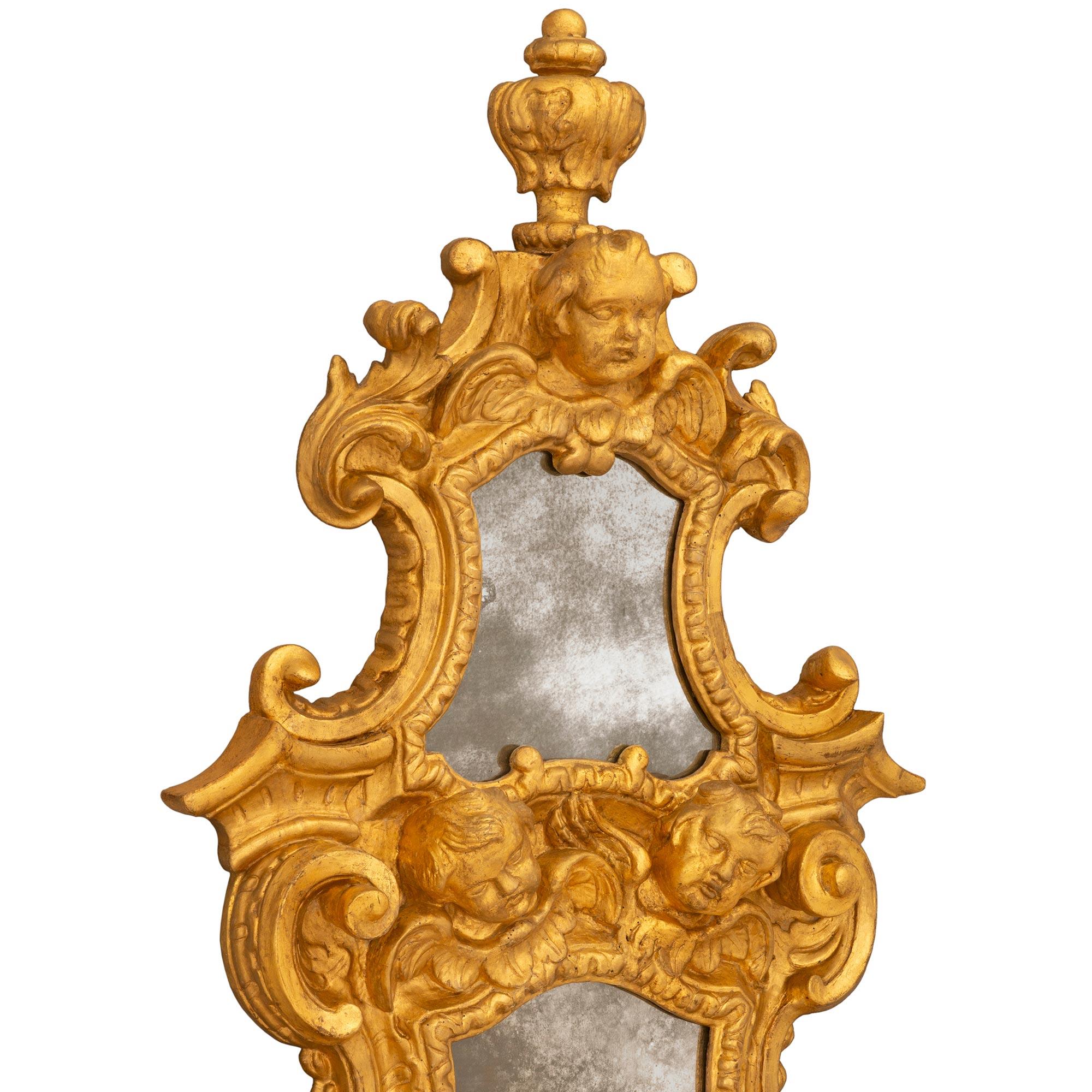 18th Century and Earlier Italian Early 18th Century Baroque St. Giltwood Triple Mirror/Wall Decor For Sale