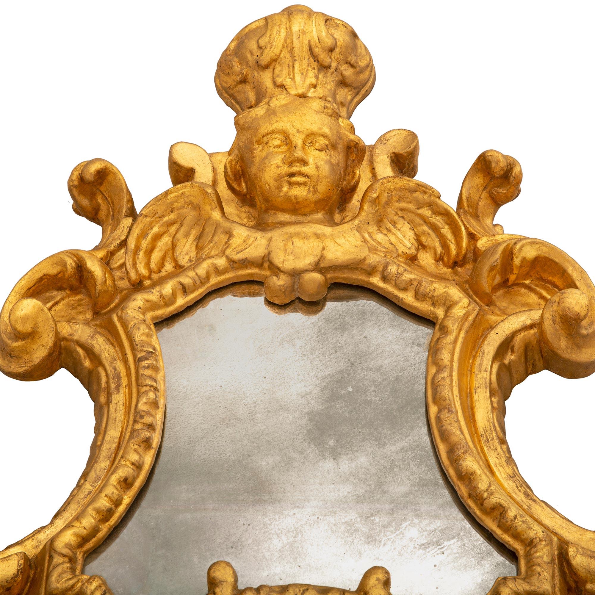 Italian Early 18th Century Baroque St. Giltwood Triple Mirror/Wall Decor For Sale 1