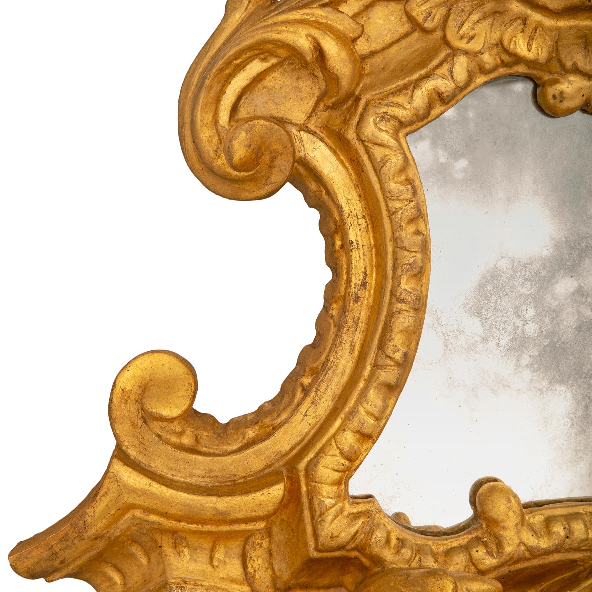Italian Early 18th Century Baroque St. Giltwood Triple Mirror/Wall Decor For Sale 2