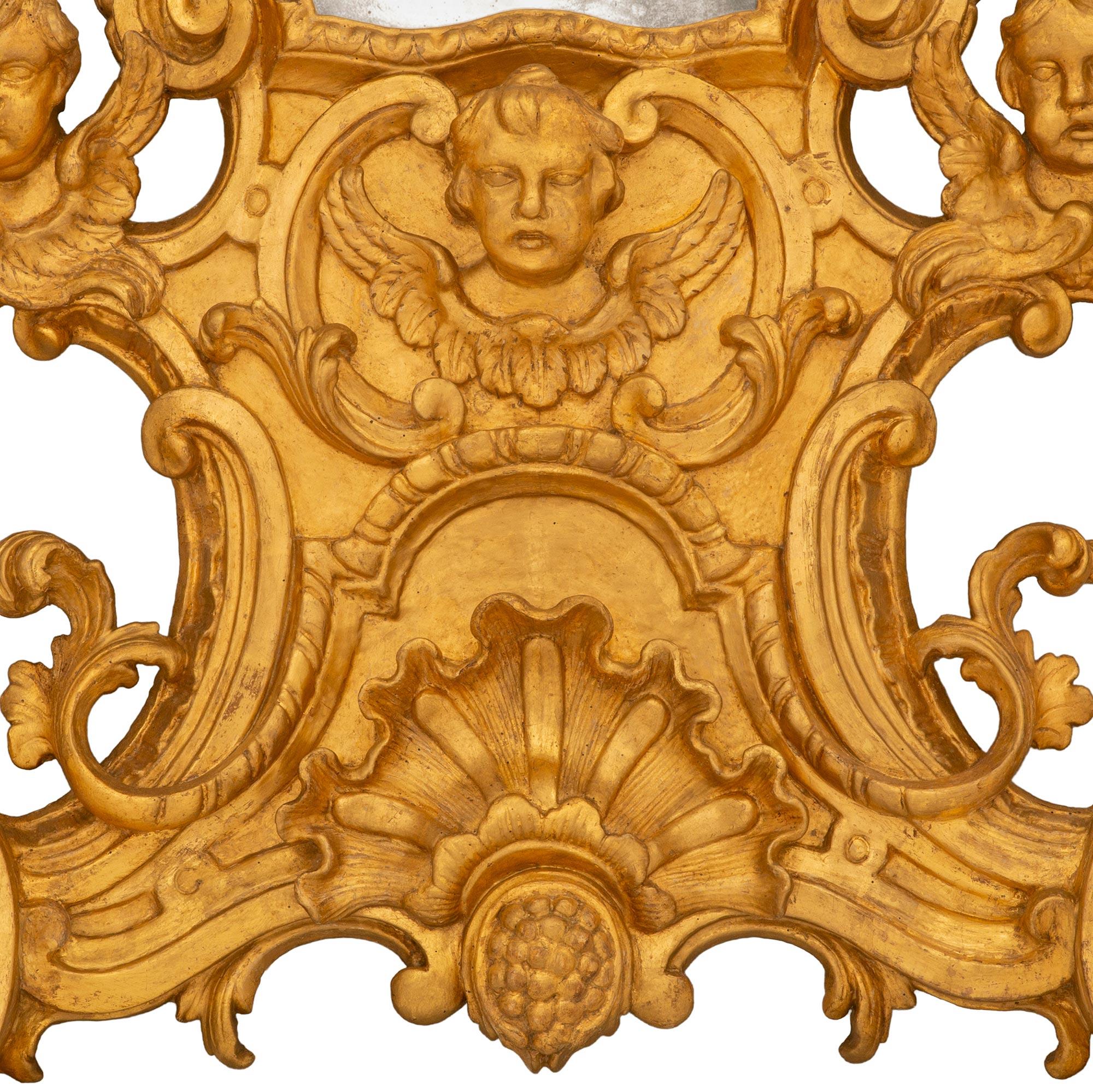 Italian Early 18th Century Baroque St. Giltwood Triple Mirror/Wall Decor For Sale 3
