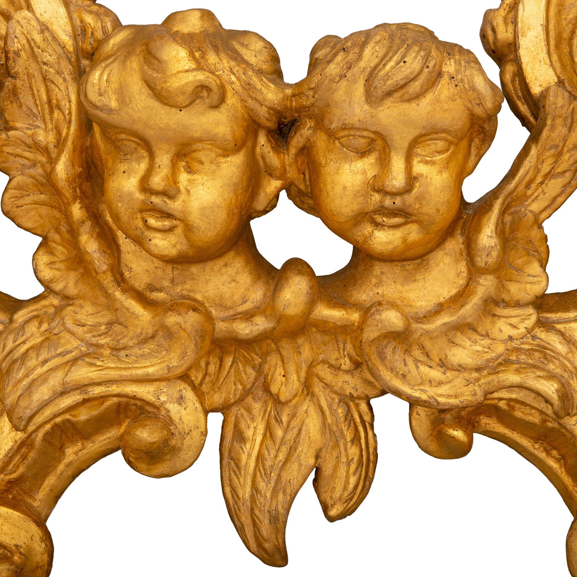 Italian Early 18th Century Baroque St. Giltwood Triple Mirror/Wall Decor For Sale 4