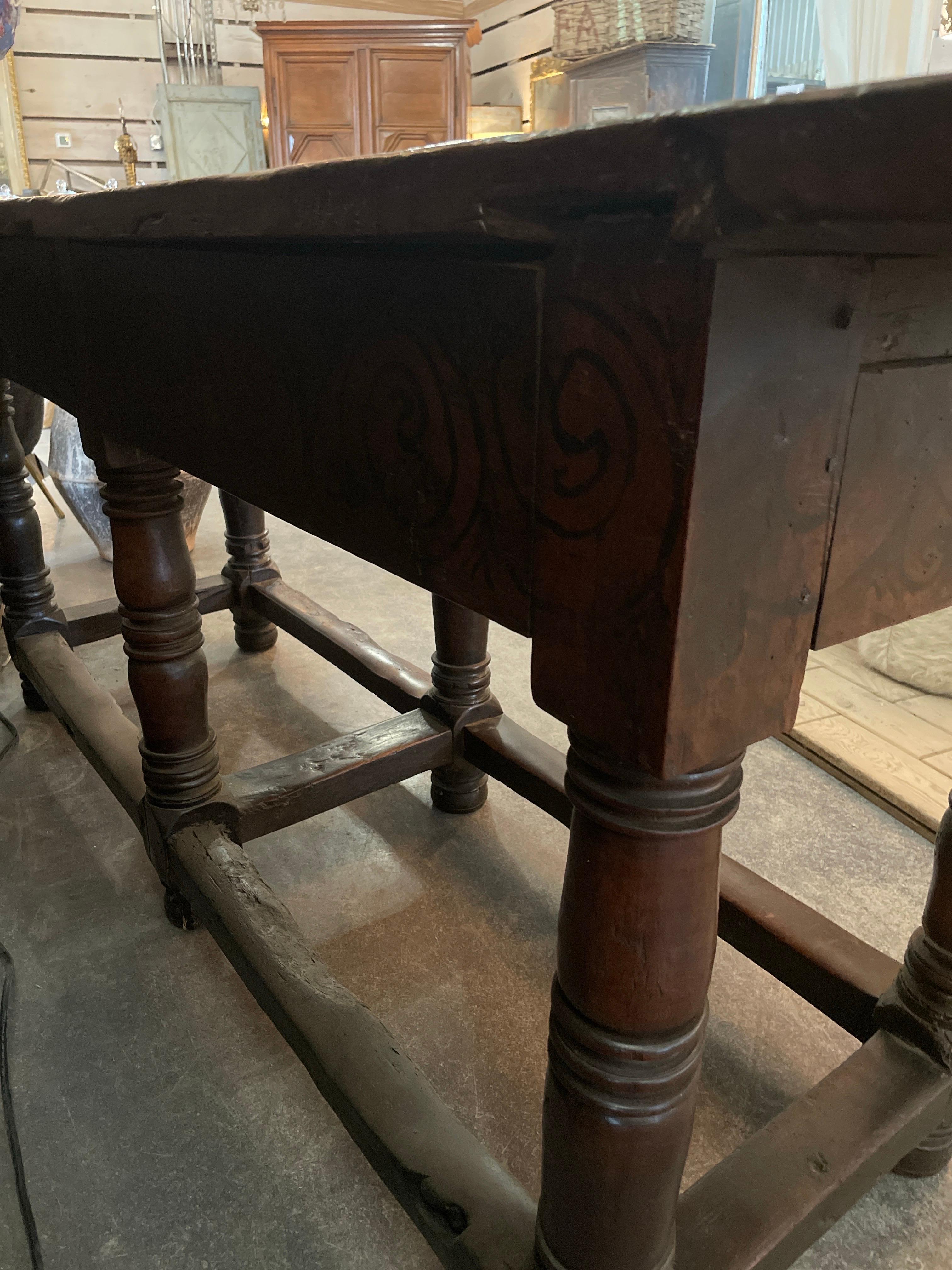 Italian Early 18th Century Carved Walnut Two Drawer Console Table For Sale 4