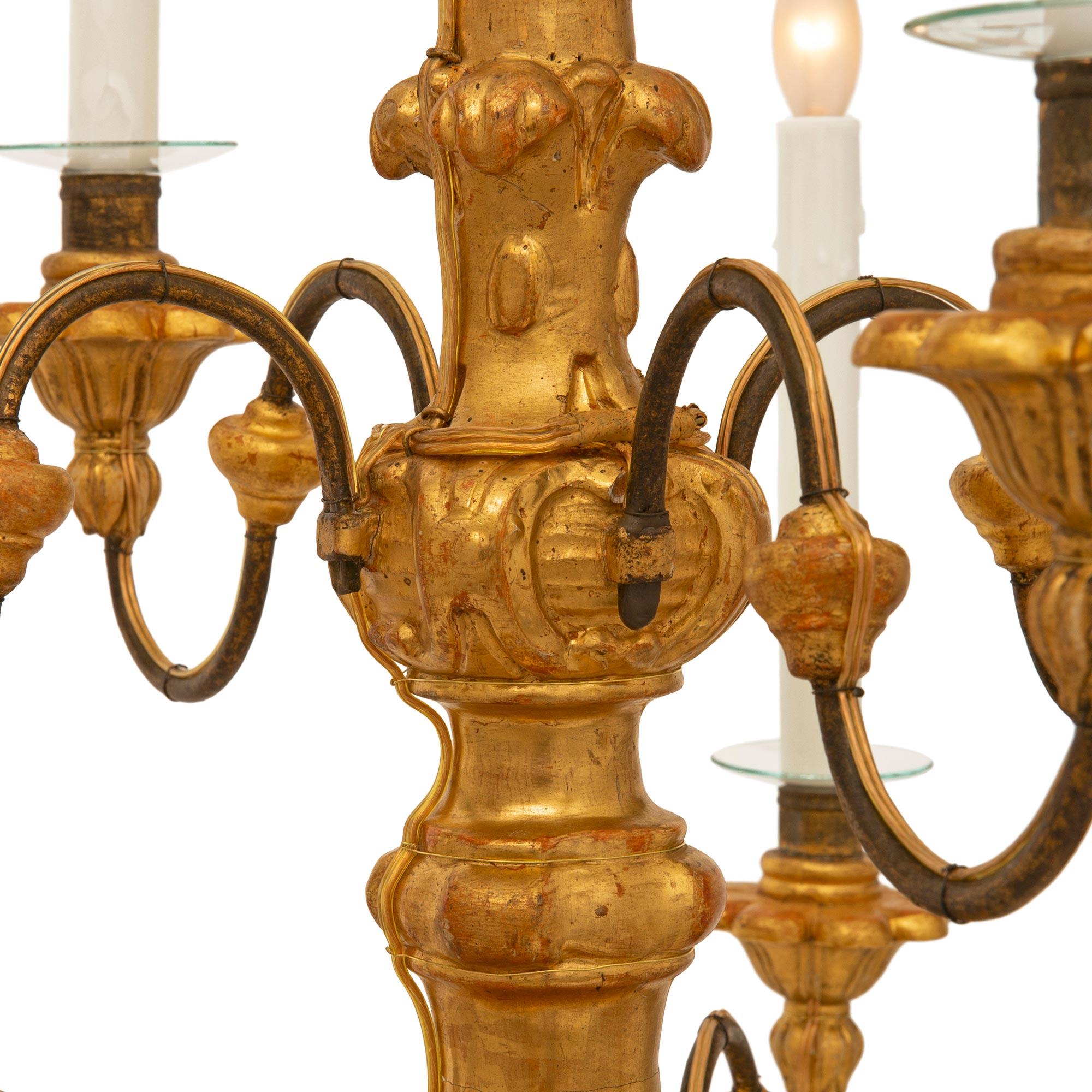 18th Century and Earlier Italian Early 18th Century Giltwood and Wrought Iron Chandelier For Sale