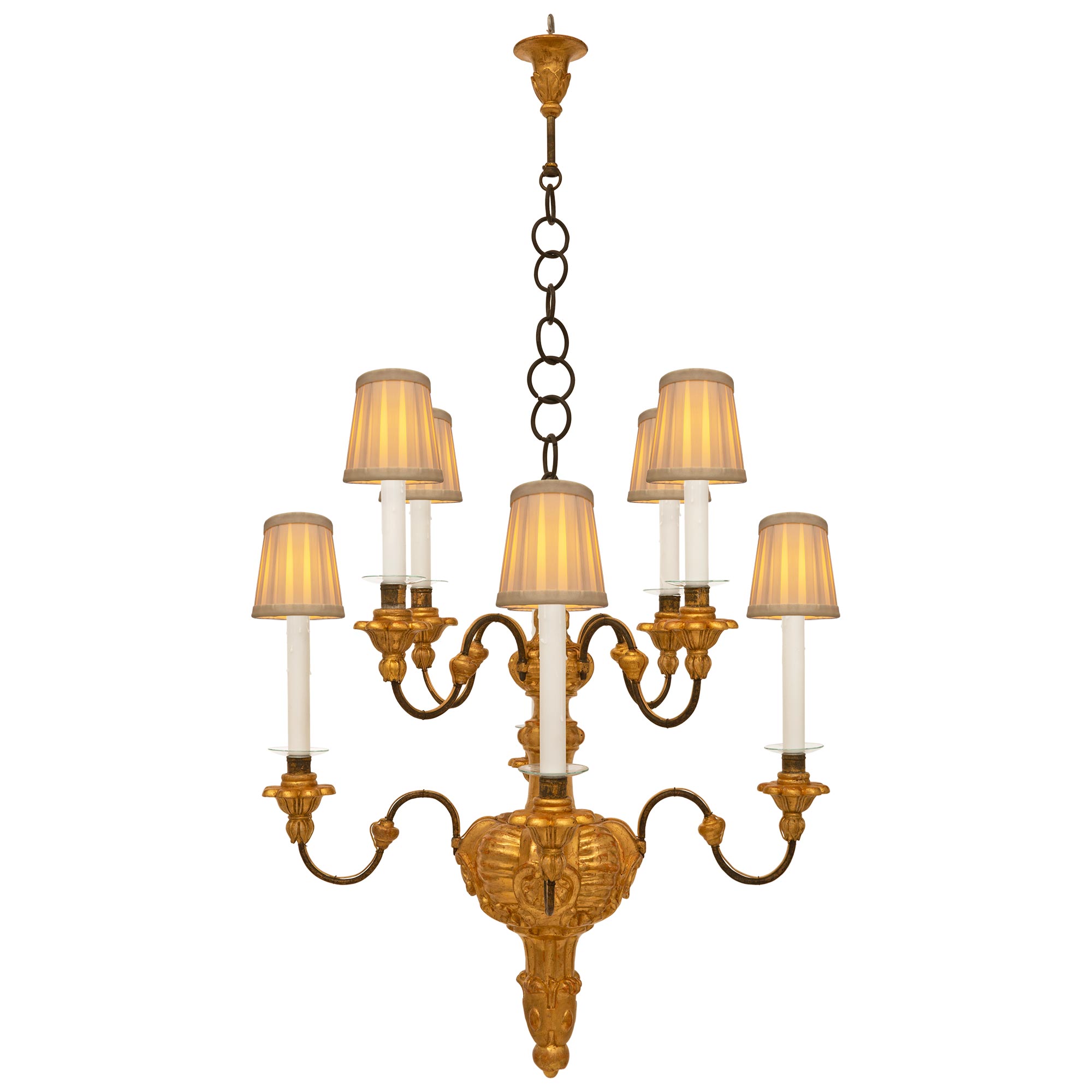 Italian Early 18th Century Giltwood and Wrought Iron Chandelier For Sale
