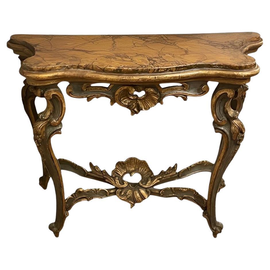 Italian Early 18th Century Giltwood Console with Faux Marble Top For Sale