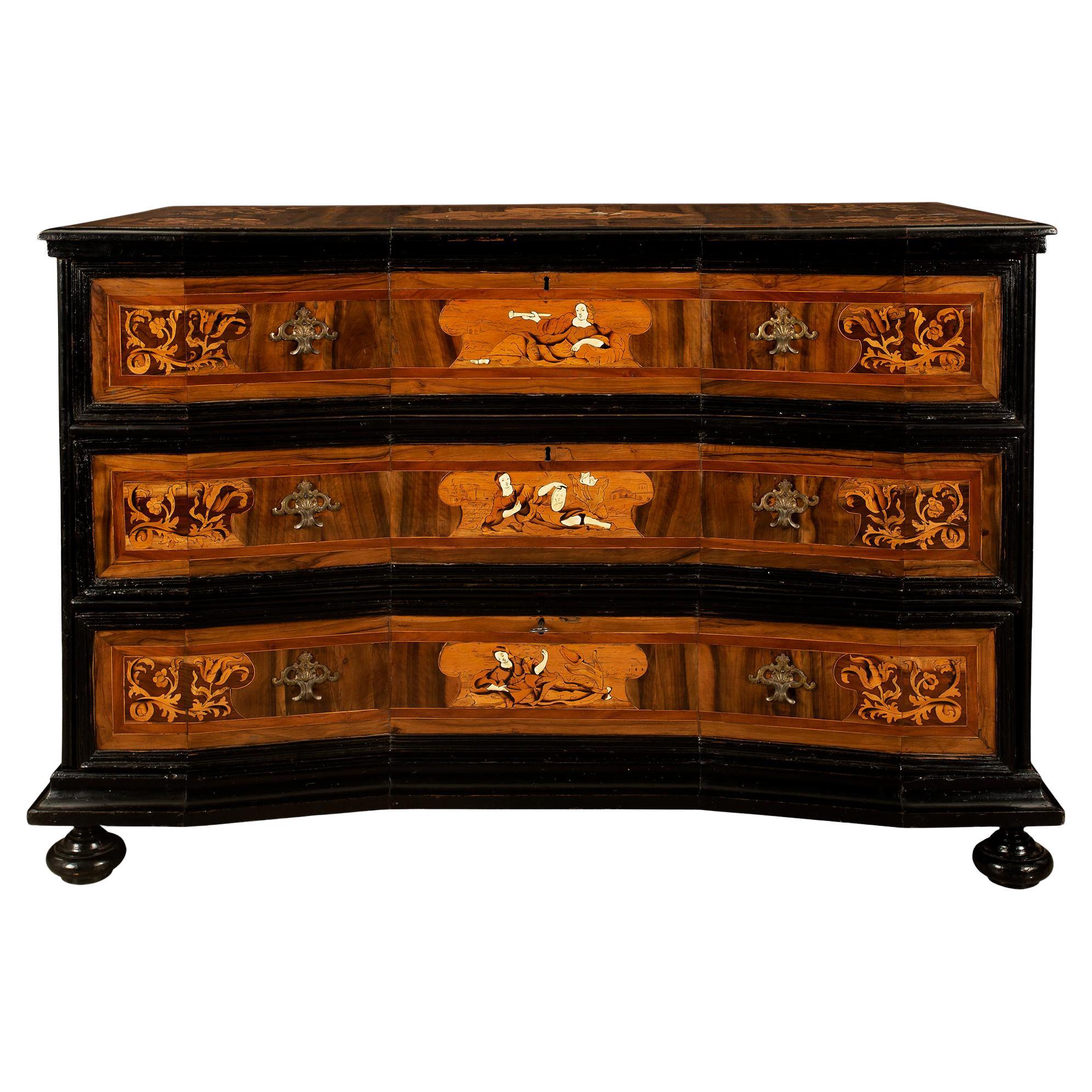 Italian Early 18th Century Inlaid Commode from the Lombardi Region For Sale