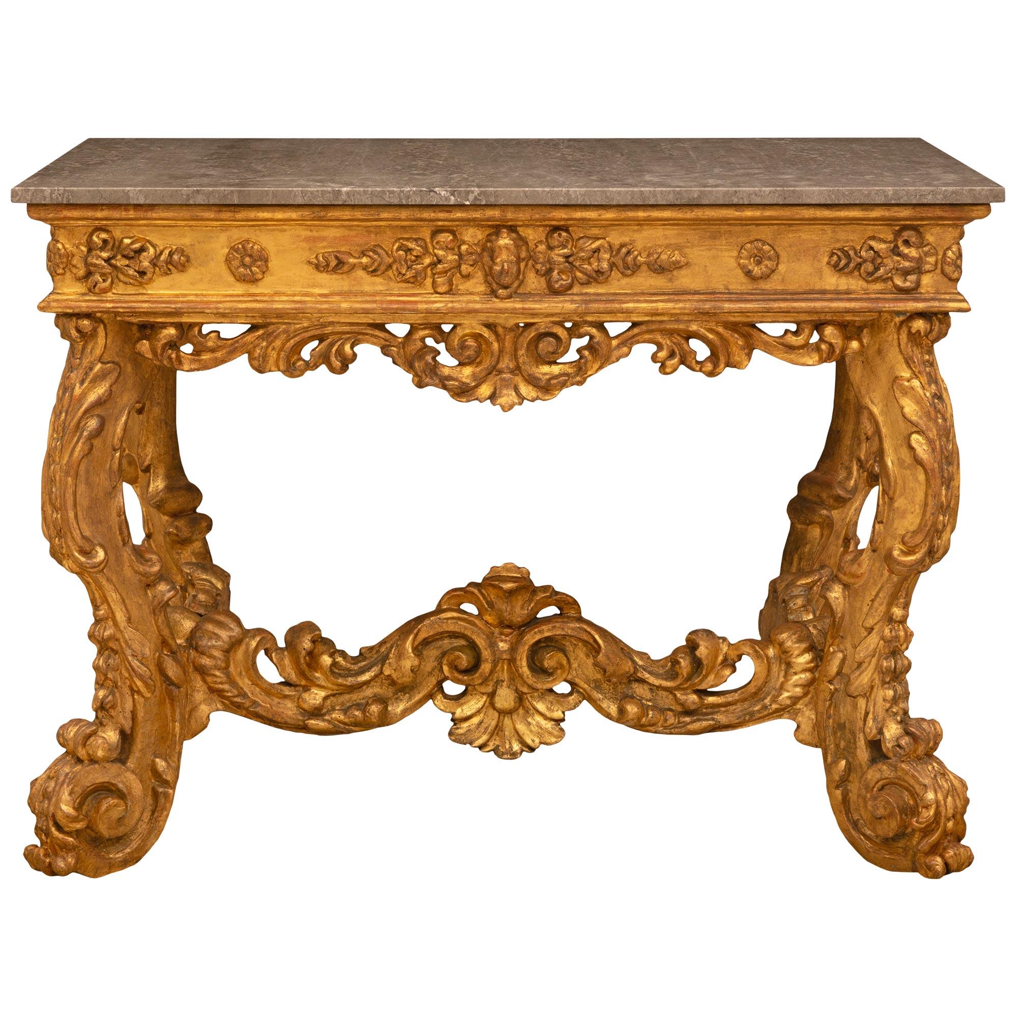 Italian Early 18th Century Louis XIV Period Gilt Wood Console For Sale 4