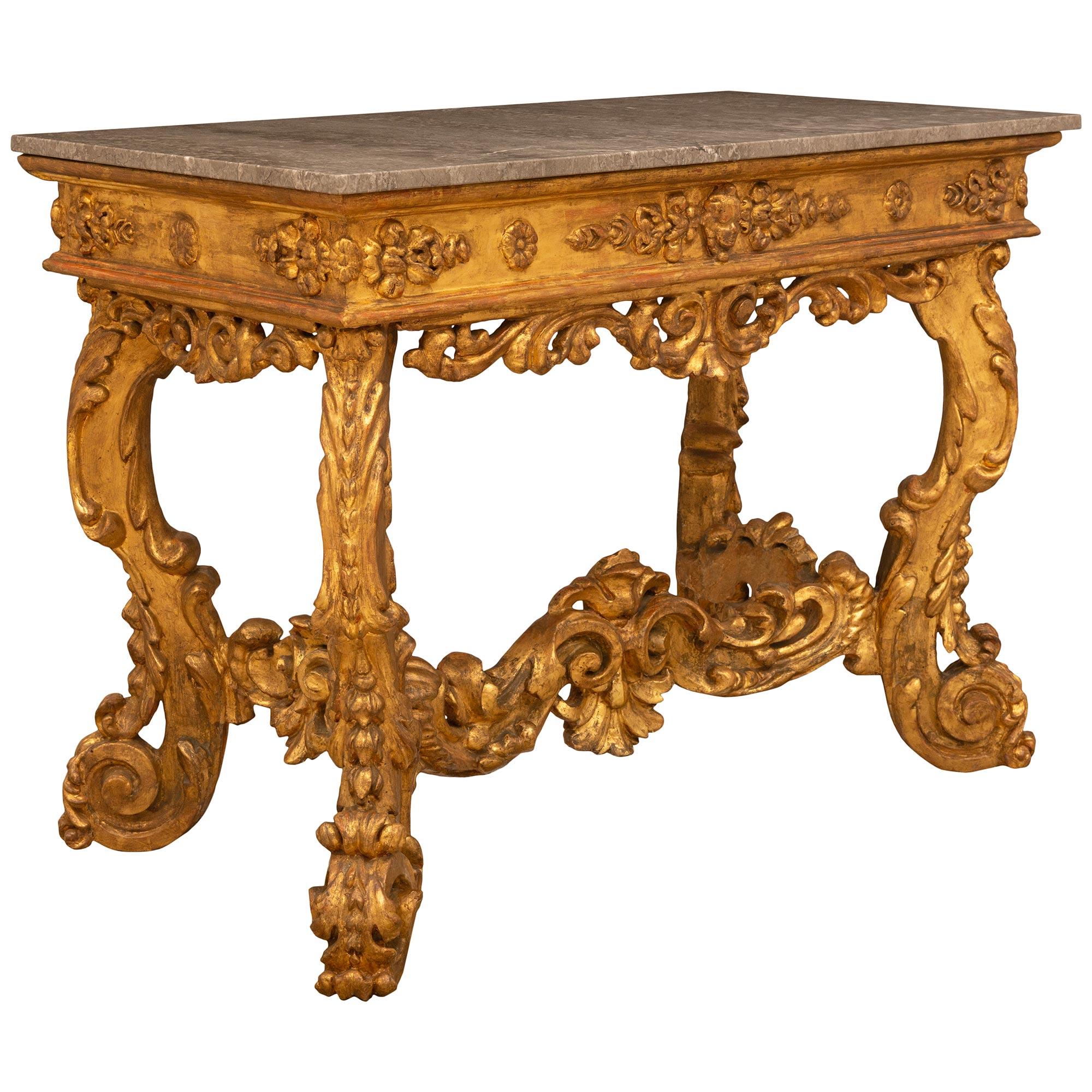 Louis XVI Italian Early 18th Century Louis XIV Period Gilt Wood Console For Sale