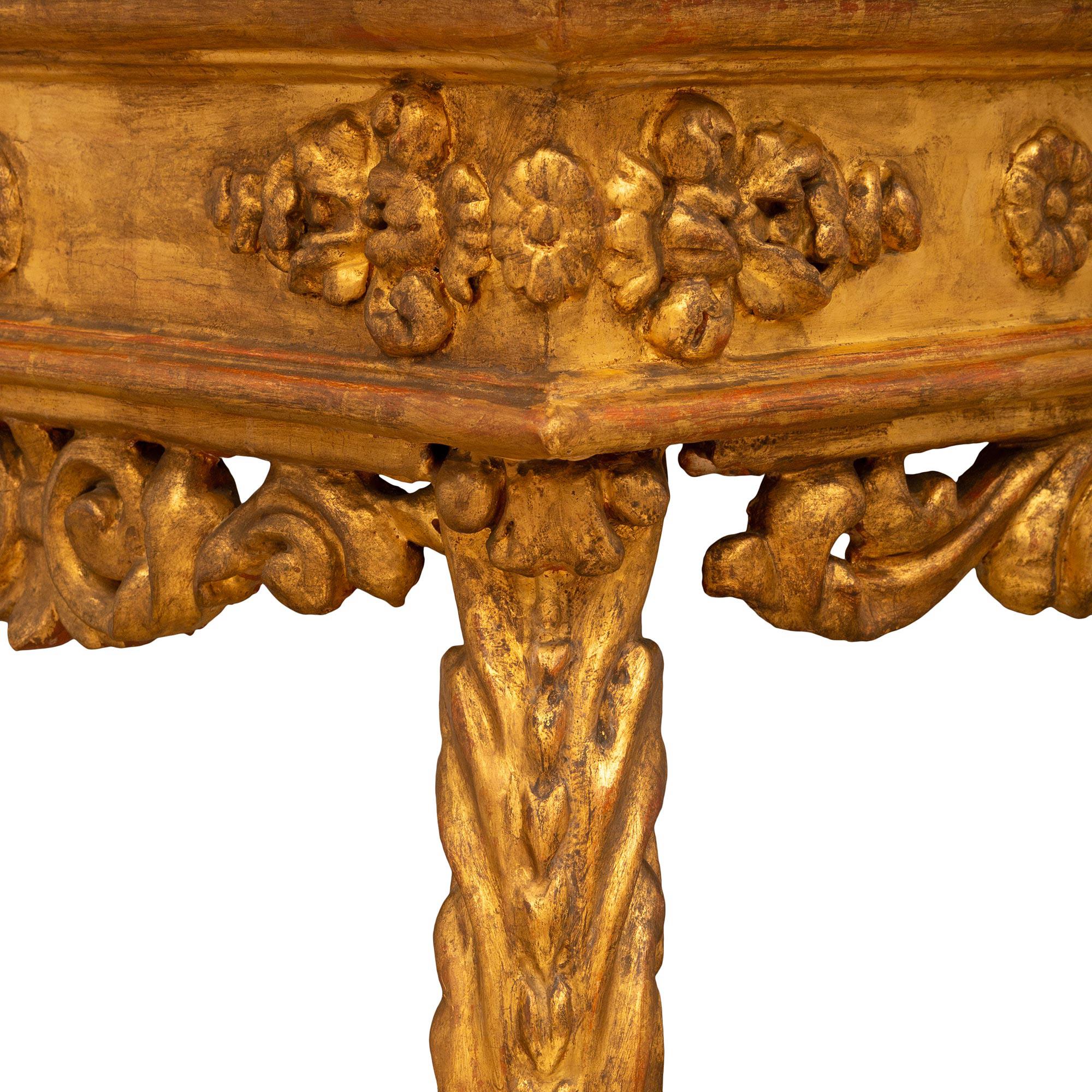 Marble Italian Early 18th Century Louis XIV Period Gilt Wood Console For Sale