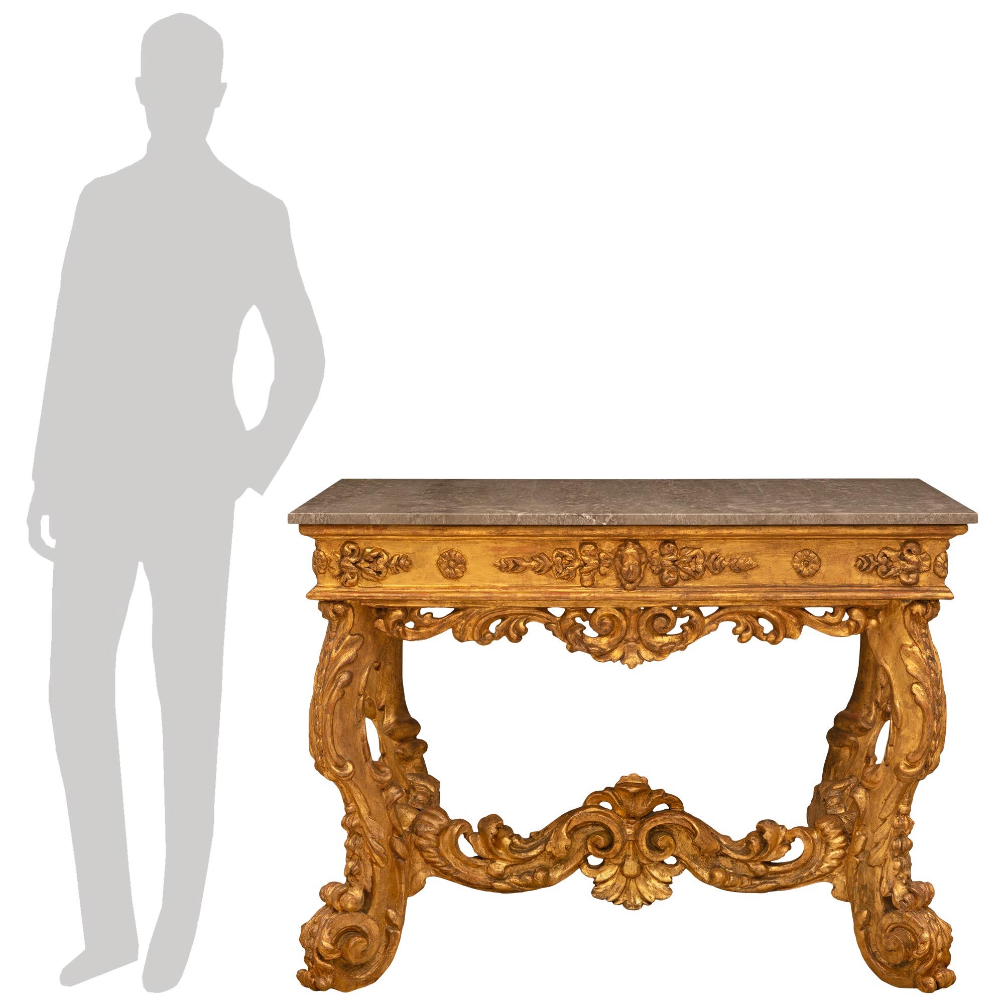 Console italienne du début du 18ème siècle en bois doré d'époque Louis XIV