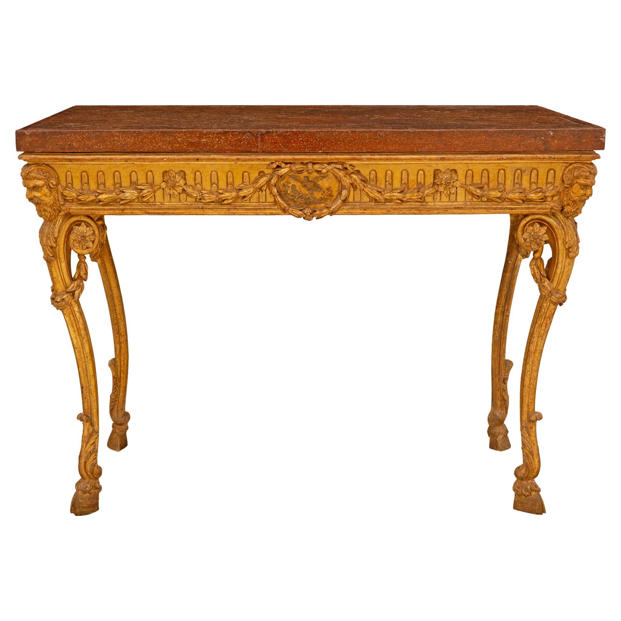 Italian Early 18th Century Louis XIV Period Giltwood and Faux Marble Console