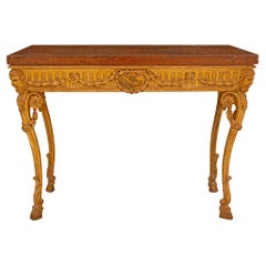 Console italienne du début du XVIIIe siècle en bois doré et faux marbre d'époque Louis XIV