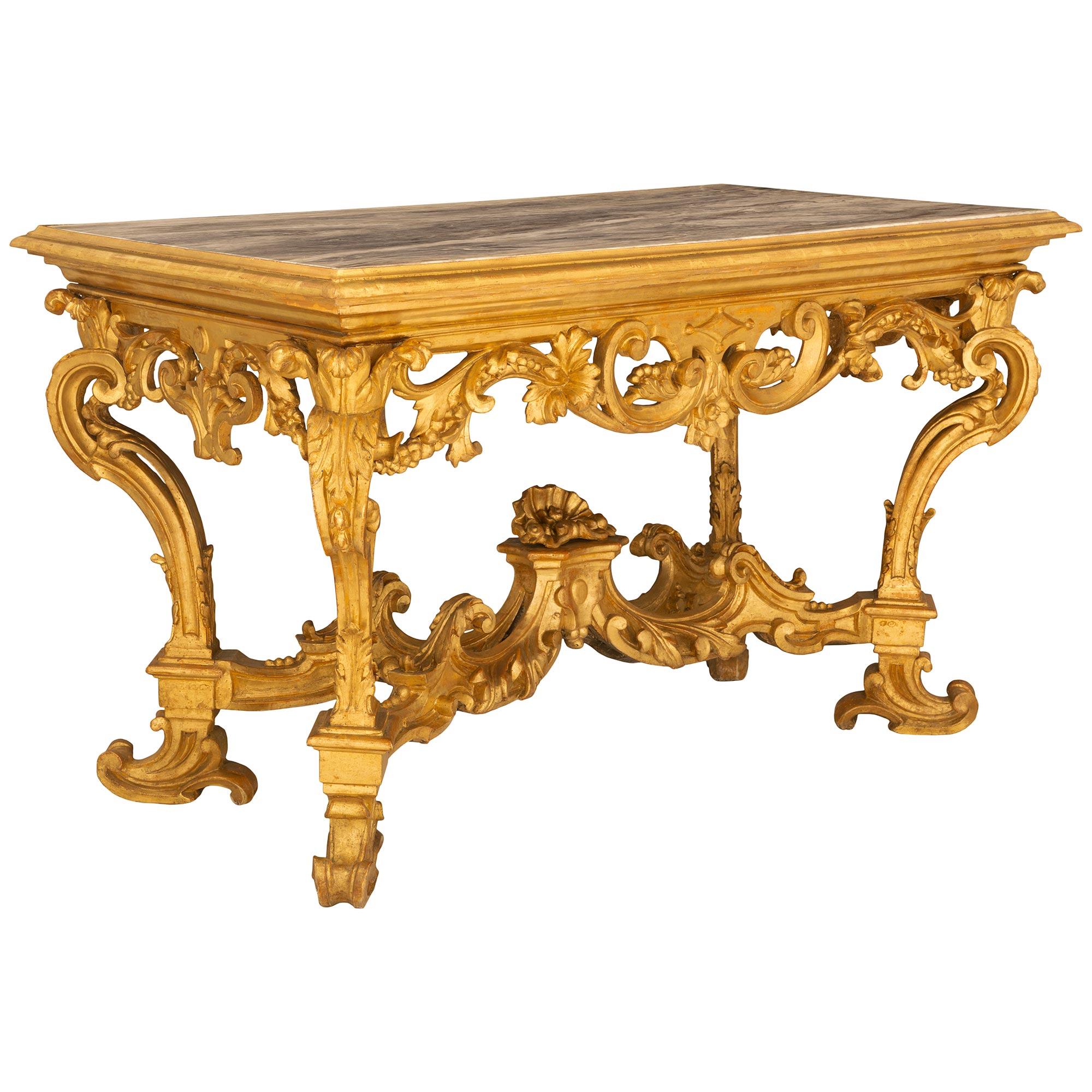 Console italienne du début du XVIIIe siècle d'époque Louis XIV en bois doré et marbre Bon état - En vente à West Palm Beach, FL
